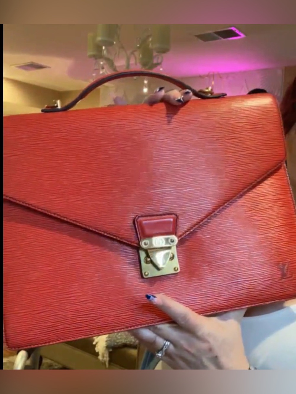 Louis Vuitton Red Textured Epi Leather Satchel with Gold Hardware